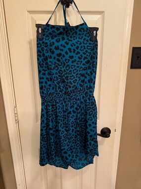 Teal Leopard Print Halter Women’s Romper